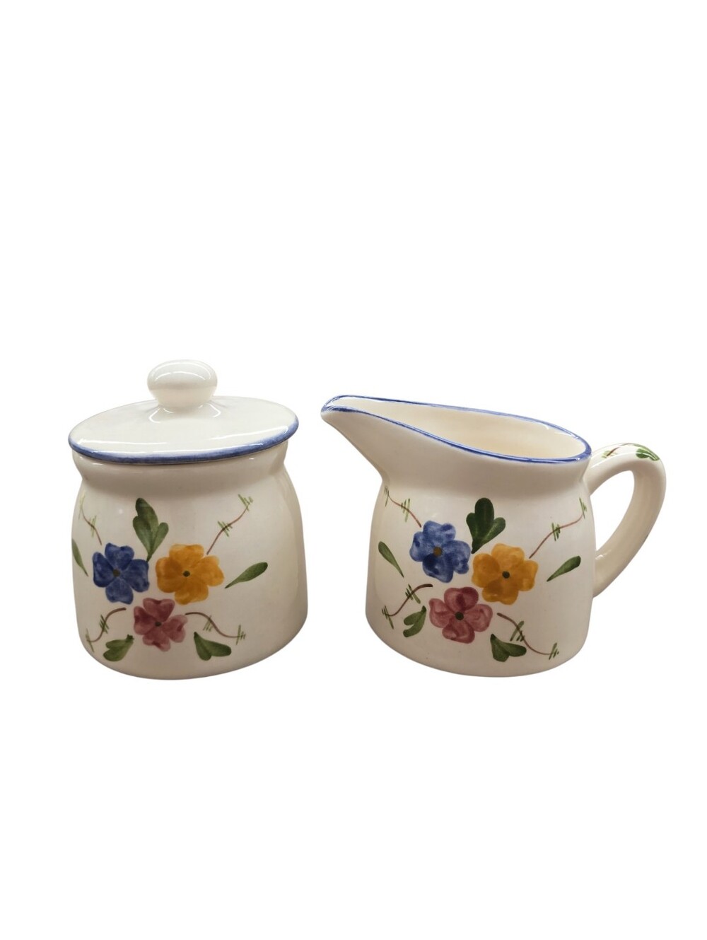 Vintage Laurie Gates Los Angeles Pottery Floral Creamer Sugar Bowl Set